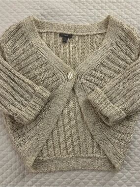 Apt. 9 Heathered Cream Ribbed V-Neck Button Shrug/Cardigan XL